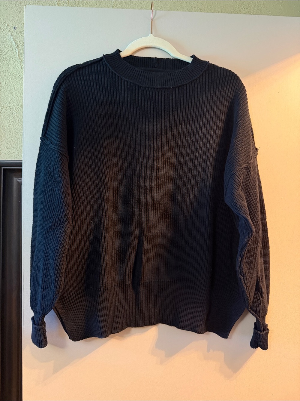 Wonens Black Ribbed Crewneck Sweater size xxs